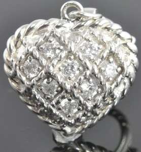 Judith Ripka Sterling Silver Diamonique CZ Puffed Heart 3D Charm Slide 