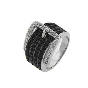 Sterling Silver 17mm Black & White Buckle Ring Rhodium Plated Gift 