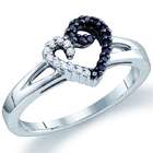 ApexJewels Black & White Diamond Heart Ring Fashion Band Sterling 