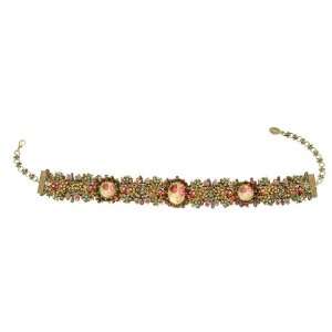 Michal Negrin Fascinating Choker Necklace with 3 Rose Decals, Vintage 