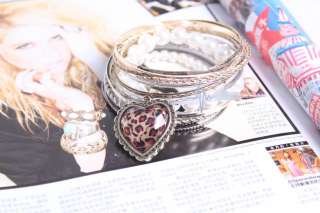   Fashion Retro Style Heart Leopard Grain Pearl Bangle Bracelet Lots