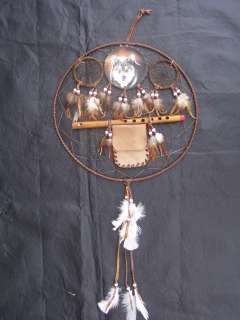 14 DREAMCATCHER,MEDICINE WHEEL,REAL LEATHER,WOLF,FEATHERS,SHAMAN 
