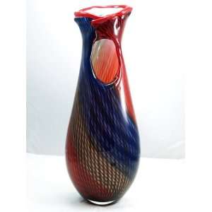  Murano Design Mouth Blown Glass Dichroic Black Neck Vase X 
