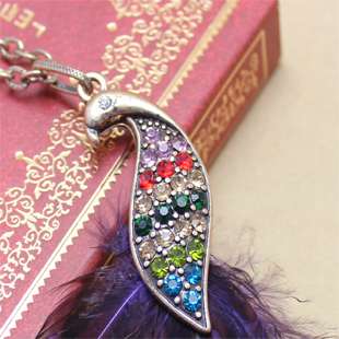   Vintage Style Peacock colorful diamondlong Necklace Shipping Free