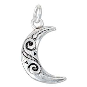    Sterling Silver Moon Charm with Double Wave Design. Jewelry