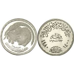    Egypt 1 Pound 1400 1980 Pr Anwar Sadat Dove Peace 