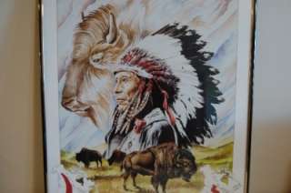 Native American Sioux Indian Bison Framed Print R. A. Lovson c. 1991