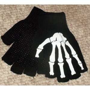  Black Skeleton Knit Fingerless Gloves 
