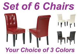 SET of 6 Eco Leather Button Back Dining Parsons Chairs  