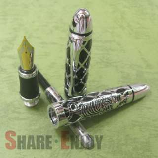   3000 SILVER TIGER EMBOSSED AND BLACK BROAD NIB FOUNTAIN PEN NET  