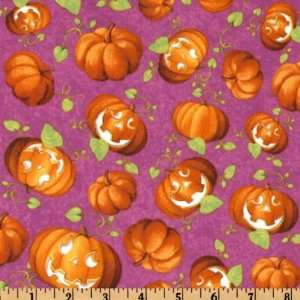  44 Wide Happy Haunting Tossed Pumpkins Lilac Fabric By 