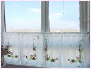 Sweet Pink Applique N 3D Rose Cafe / Kitchen Curtains  