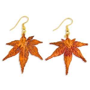   Iridescent Copper Dipped Japanese Maple Leaf Dangle Earrings Jewelry