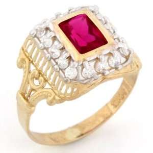    10k Gold Synthetic Ruby Red July Birthstone CZ Ring Jewelry