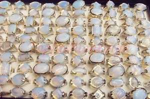 Lot 50PCS natural Pink Quartz stone silver ring MIXED  