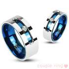   Blue IP Double Layered Ring with a Rotating Gem Slot with CZ   Size9