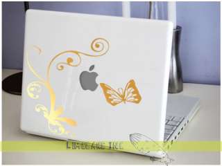 Unique Pinstripe Vine & Butterfly Gold MacBook Sticker  