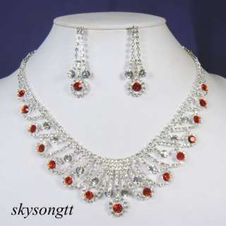 Swarovski Ruby Red Crystal Pendant Necklace Set T001R  