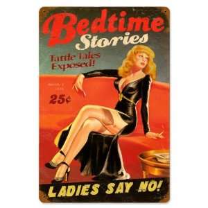 Bedtime Stories Pinup Girls Vintage Metal Sign   Victory Vintage Signs 