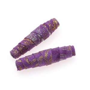  Batik Beauties Fabric Beads Purple w/ Gold Metallic Accent 