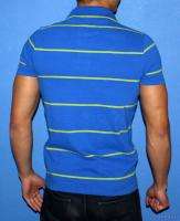   SLIM STRIPED BLU CREW POLO RUGBY T SHIRT MUSCLE FIT MENS Sz S  