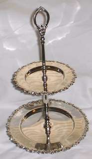 Silver Reproduction Ornate 2 TIER SERVING TRAY with Handle  