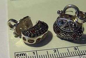 Sterling Silver Movable Marcasite Red CZ Purse Charm  