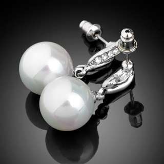   Earrings,Pave Swarovski Crystal White 12mm Shell Pearl Drop  