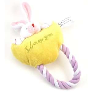   Yellow Rabbit Plush Toy with Tug Rope for Small Dogs