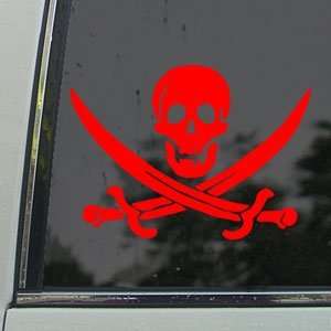  PIRATE Red Decal JOLLY ROGER FLAG BUCCANEER Car Red 
