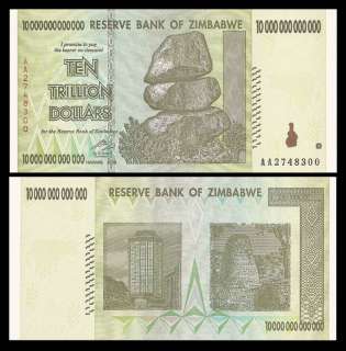 10 DOLLAR BILL PAPER MONEY ZIMBABWE TRILLION, US SELER  