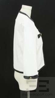 St. John Sport White Cotton & Black Satin Trim Heart Zip Jacket Size 
