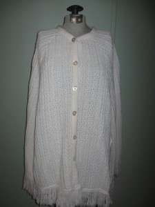 Vintage 50s 60s White Sally Gee Cable Knit Crochet Cape Poncho Fringed 
