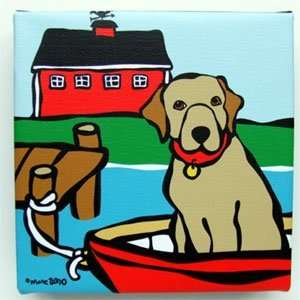  Labrador in Red Boat by Marc Tetro. Giclee on Fine Art 