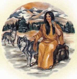 Ceramic Decals Native American Indian Maiden/Wolf B  