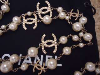 AUTHENTIC* Chanel GOLD faux PEARL 47 NECKLACE/BELT WITH 8 GOLD CC 