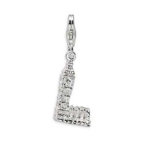  Sterling Silver 3D Polished Big Ben Charm Jewelry