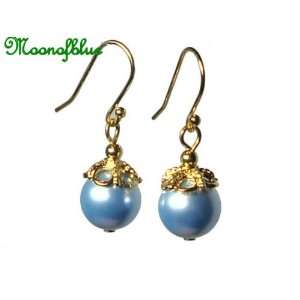  Swarovski Blue Pearl Earrings ~ 14K Gold Plated #E14KGP15B 