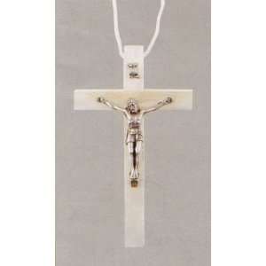  3 and 3/4 Necklace with White Crucifix   Silver Plated 
