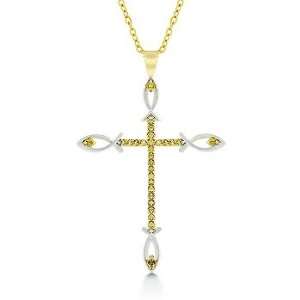 and White Gold Rhodium Bonded Cross Pendant With Silvertone Peace Fish 