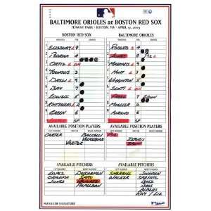  Orioles at Red Sox 4 19 2009 Game Used Lineup Card Sports 