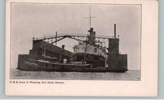 BATTLESHIP USS Iowa Floating Dry Dock Dewey c1910 PC  