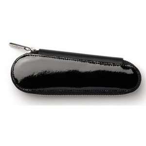   Design Patent Leather Two Slot Zip Pen Case (Black)