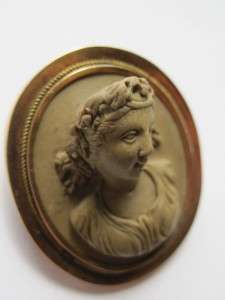 Antique Victorian Gold Filled LAVA Cameo Brooch BACCHANTE very high 
