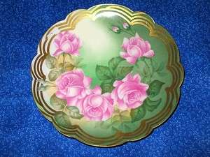   Antique China Cabinet / Wall Plate Flowers Gold Leaf Porcelain #6