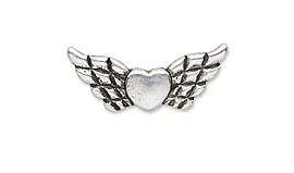   300 Antiqued Silver Plated Pewter Heart Angel Wings Beads 22MM  