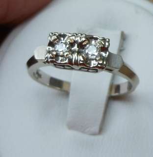 14k White Gold 2 Stone diamond Ring   antique   lovely gallery/mount 