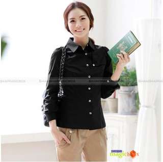 Women Fashion Formal Long Sleeve Cotton Shirt Blouse Top Black White 