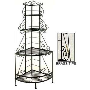  Satin Black French Corner Bakers Rack with Brass Tips 