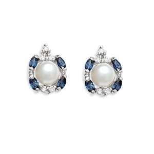    1.11 Ct Pearl Sapphire Diamond 14K White Gold Earrings Jewelry